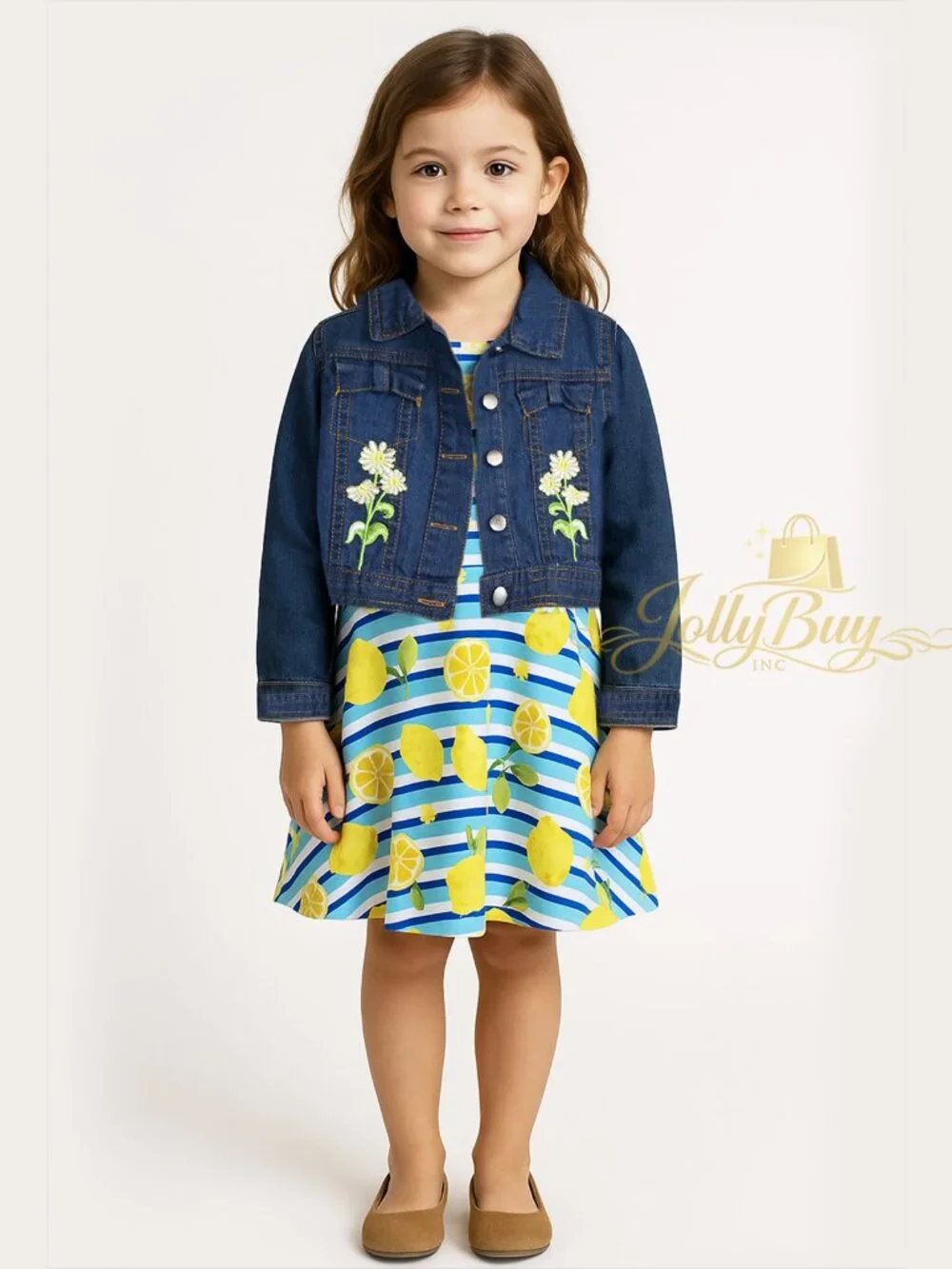 Nannette Kids Girls 2-Piece Outfit Denim Jacket A-Line Swing Dress Size 6 NEW